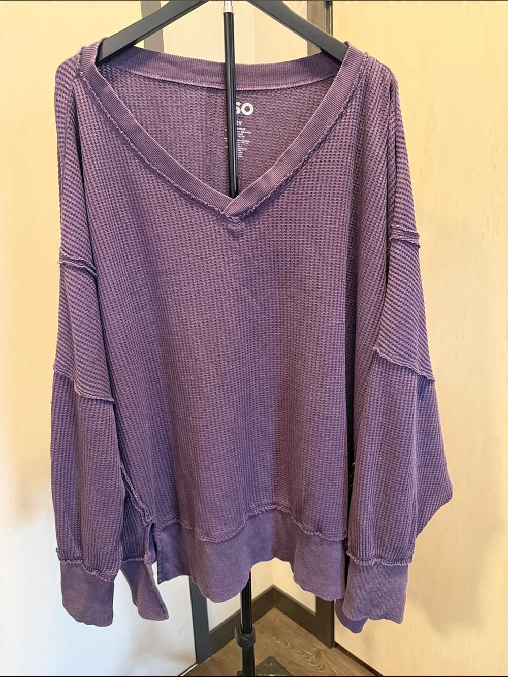 SO Purple Waffle V-Neck Oversized Pullover